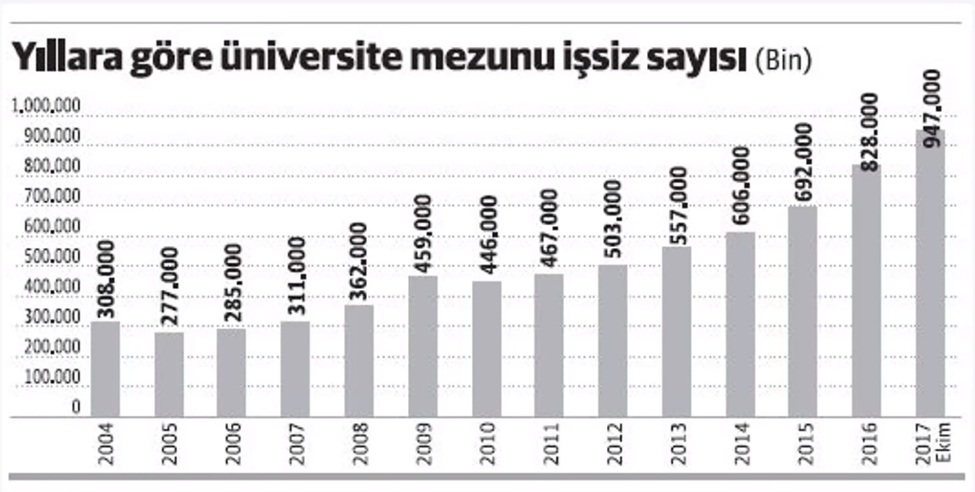 2004-2017 Üniversite Mezunu İşsiz Sayısı Tablosu