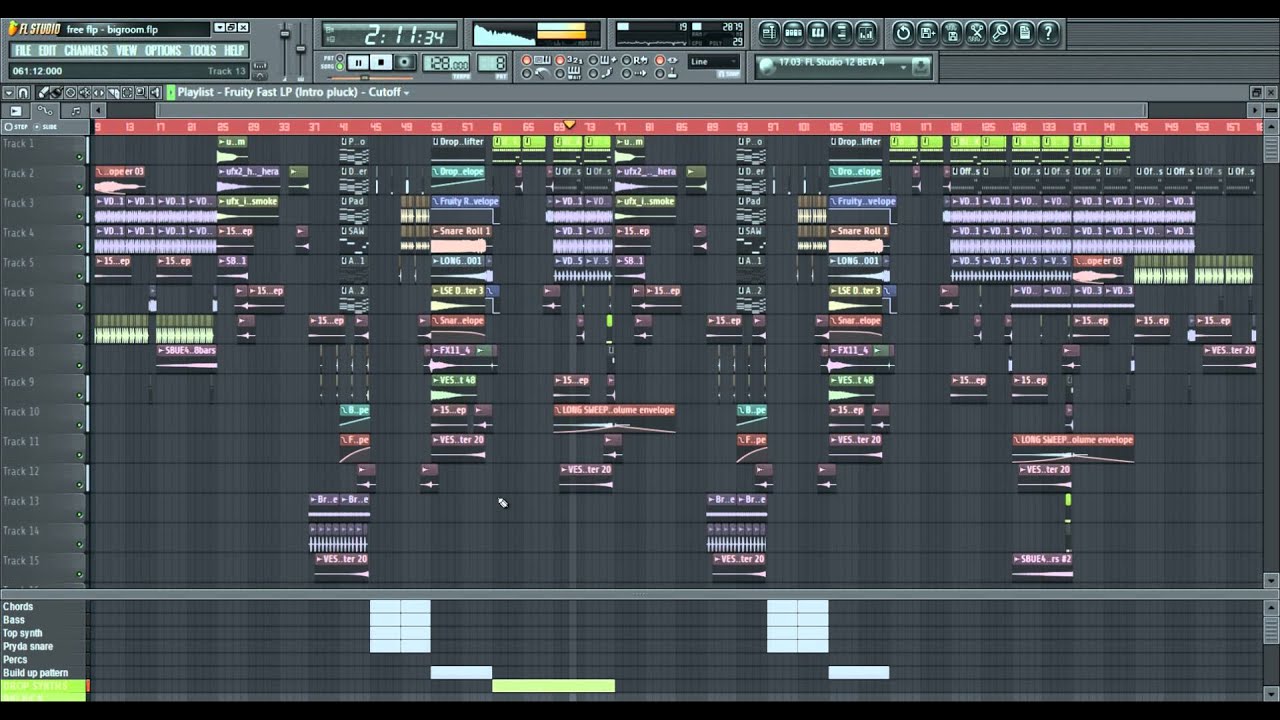 FL Studio müzik yapma programının karmaşık ara yüzü.