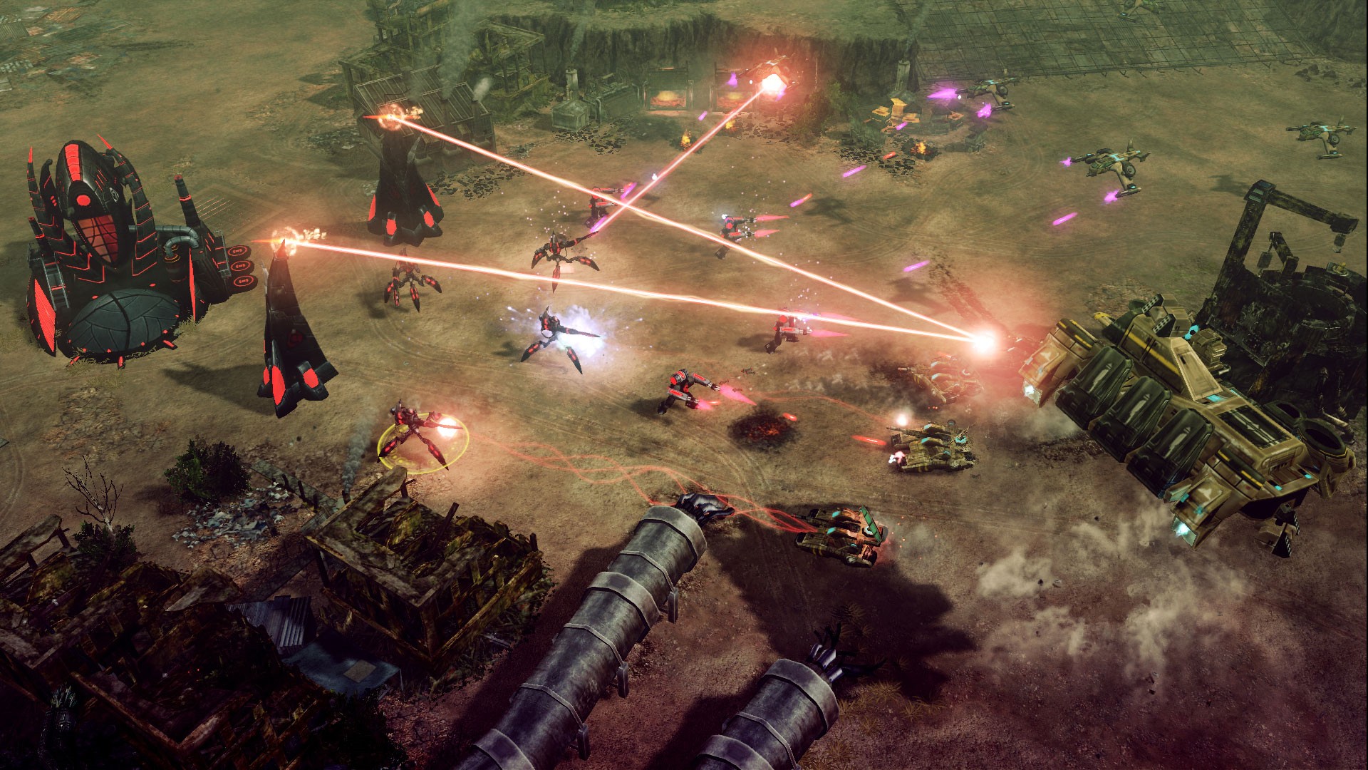 Command & Conquer oyunundan bir ekran görüntüsü. Obesilk kuleleri lazerle düşmanlara ateş ediyor.